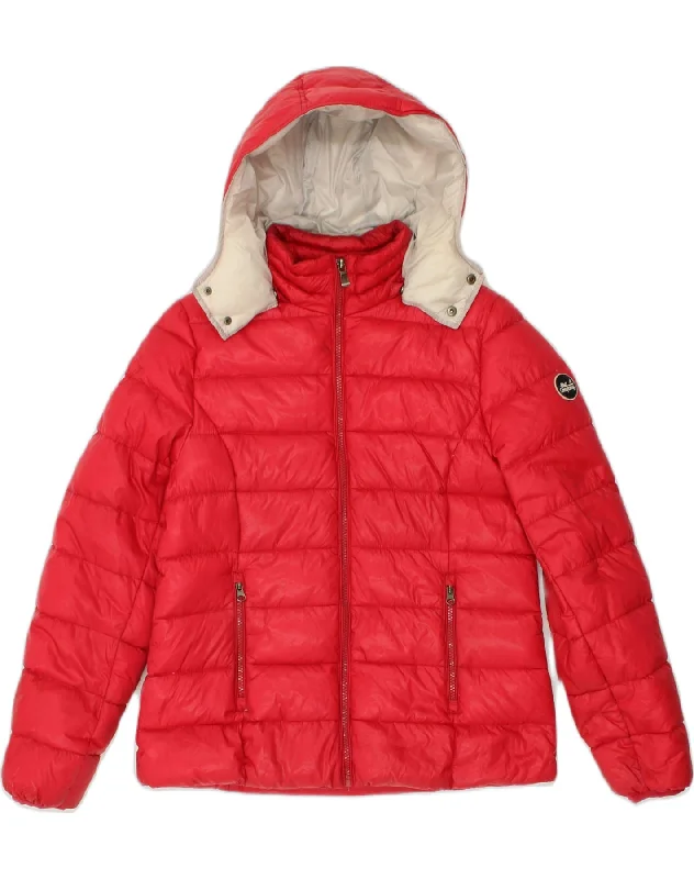 BEST COMPANY Womens Hooded Padded Jacket UK 16 Large Red Nylon