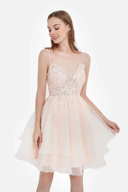 Spaghetti Straps See-through Bodice Hoco Dresses