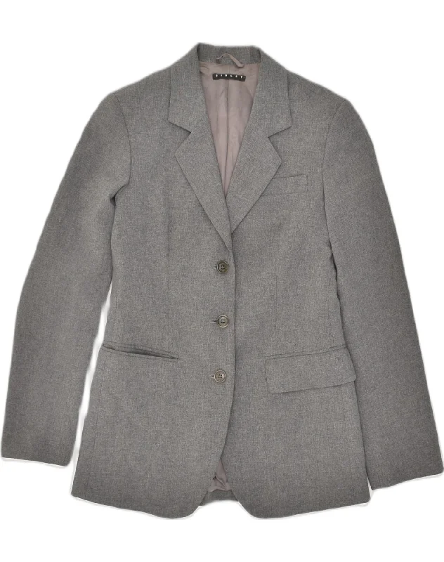 SISLEY Womens 3 Button Blazer Jacket UK 8 Small Grey Polyester