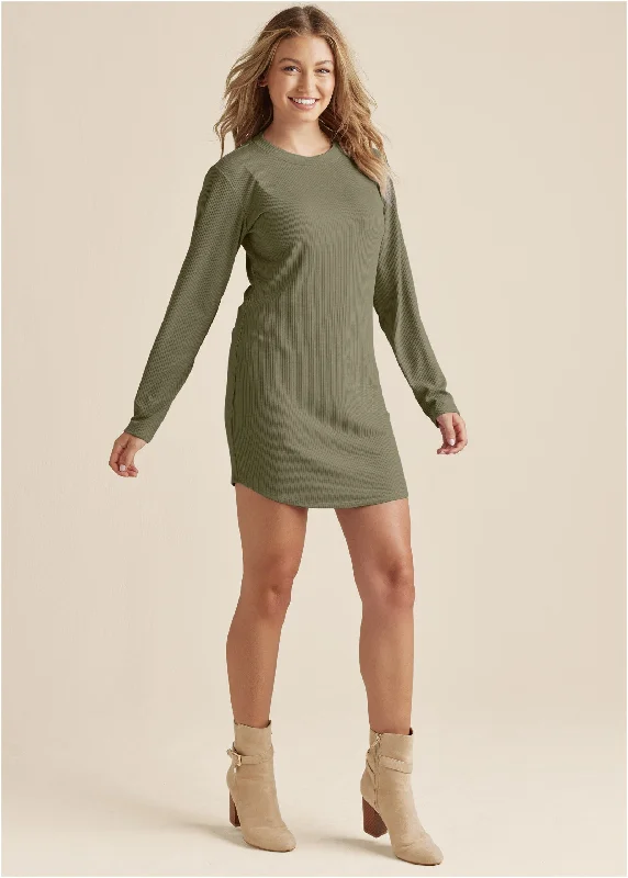 Ribbed T-Shirt Dress - Olive