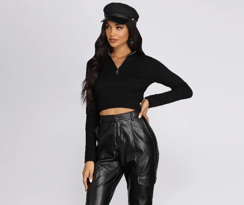 Zip Front Cropped Sweater