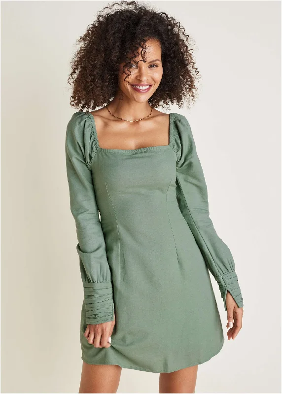 Sleeve Detail Mini Dress - Basil