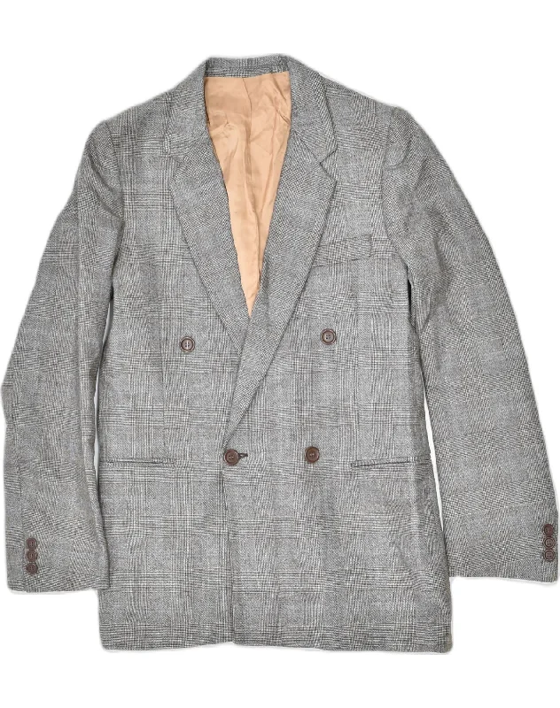 VINTAGE Womens Double Breasted Blazer Jacket IT 44 Medium Grey Check