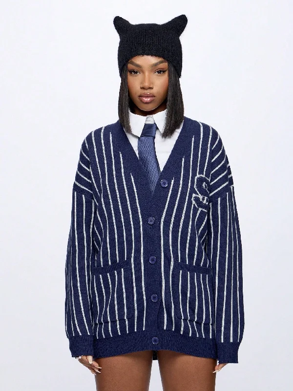 SUMWON WOMEN Striped Varsity Cardigan With Front Pocket Detail