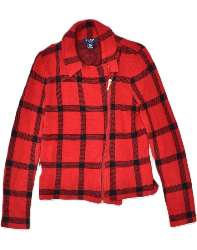 CHAPS Womens Petite Bomber Jacket UK 10 Small Red Check Cotton