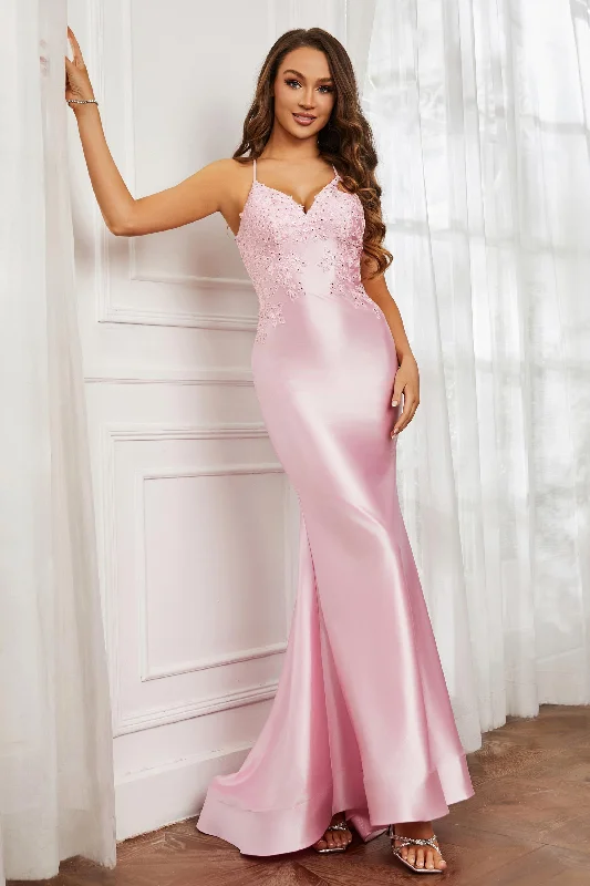 V-neck Applique Mermaid Gown