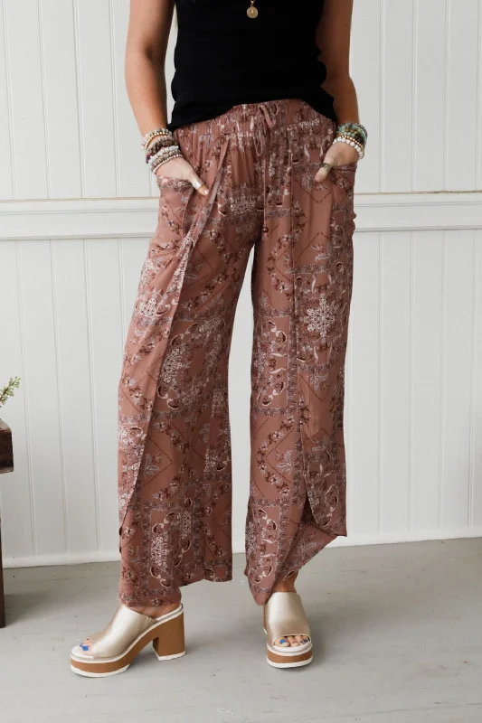 The Nest Stasia Printed Drawstring Tulip Pants - Rose Tribal