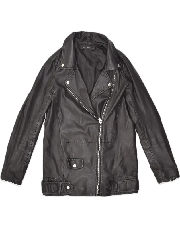 ZARA Womens Leather Jacket UK 10 Small Black Leather