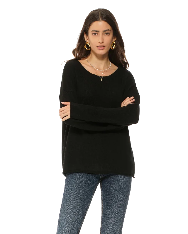 Women's Pure Cashmere Lounge Sweater Black by Monticelli Cashmere