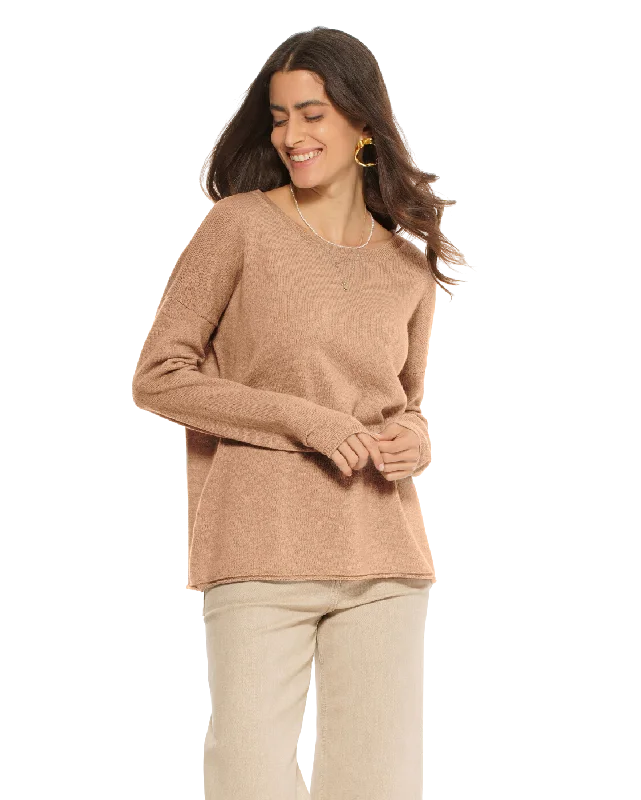 Women's Pure Cashmere Lounge Sweater Camel by Monticelli Cashmere