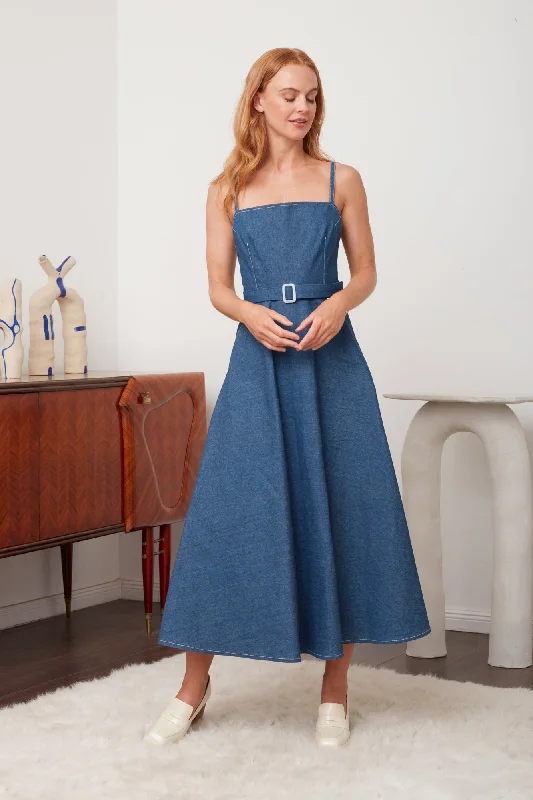 MATISSA blue denim dress with retro circle skirt