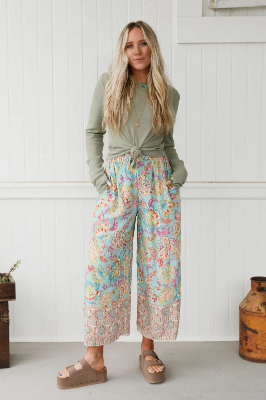 City Stroll Border Print Pants - Seafoam