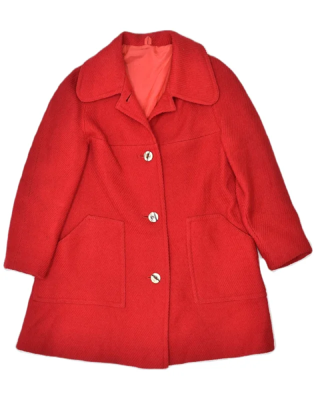 VINTAGE Womens Overcoat IT 42 Medium Red Wool