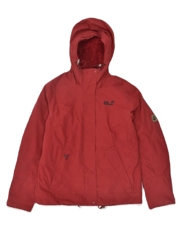 JACK WOLFSKIN Womens Hooded Windbreaker Jacket UK 12 Medium Red Polyester