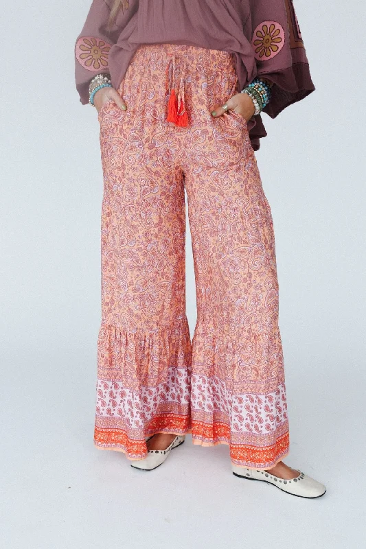 The Nest Lani Wide Leg Pants - Orange Border Print