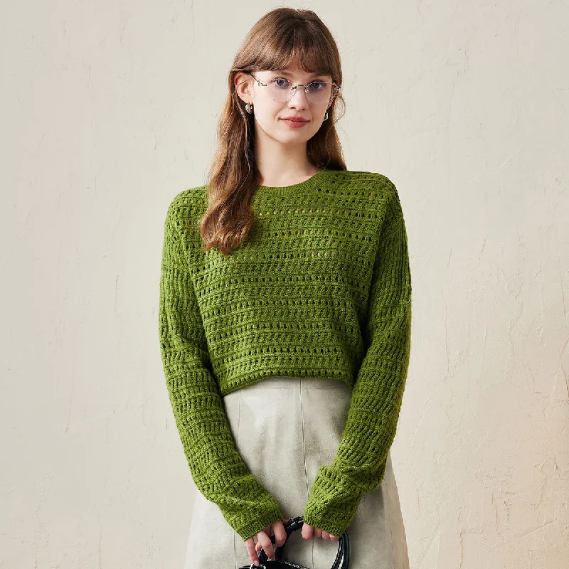 100% Wool Womens Soft Knit Lace Sweater