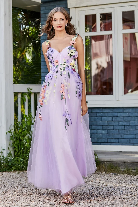 Sweetheart Flowers Tea Length Tulle Gown