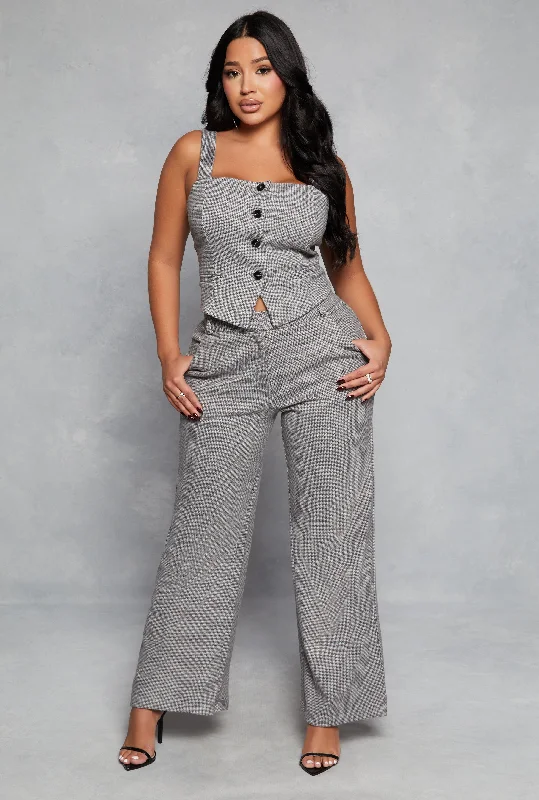 Houndstooth Wide Leg Dress Pant