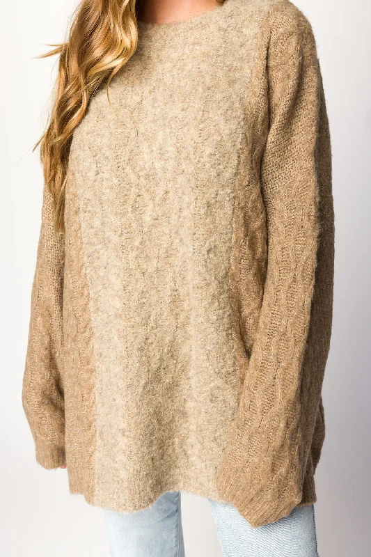 Tara Contrast Stripe Cable Knit Sweater in Twig