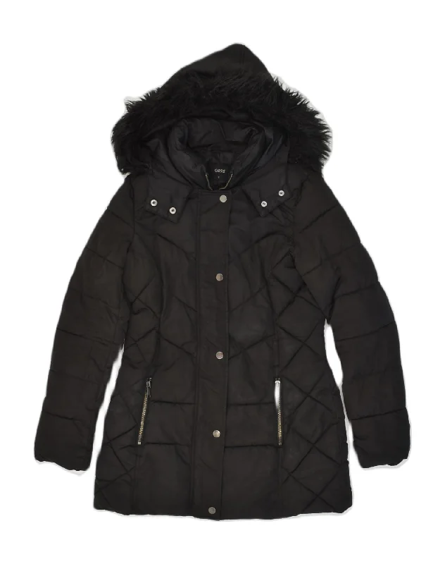 OASIS Womens Hooded Padded Jacket UK 8 Small Black Polyester