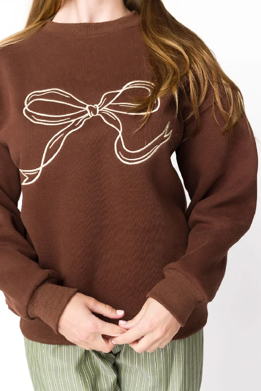 Claire Embroidered Bow Sweatshirt in Chocolate