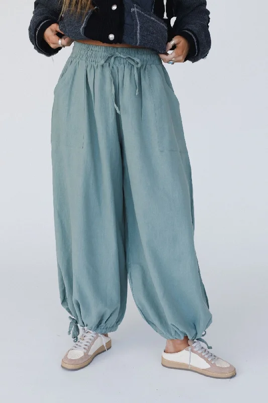 The Nest Theadora Wide Leg Cinched Pants - Light Olive