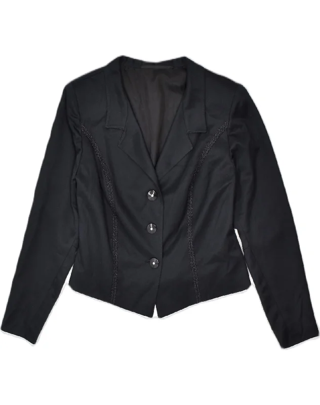 VINTAGE Womens 3 Button Blazer Jacket UK 12 Medium Black