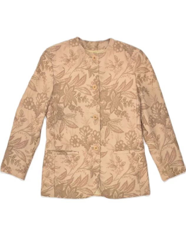 MAX & CO. Womens 4 Button Blazer Jacket UK 10 Small Beige Floral Wool