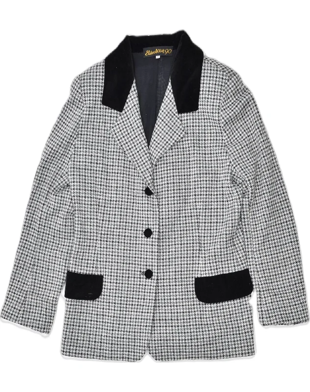 VINTAGE Womens 3 Button Blazer Jacket IT 48 XL Grey Houndstooth Wool