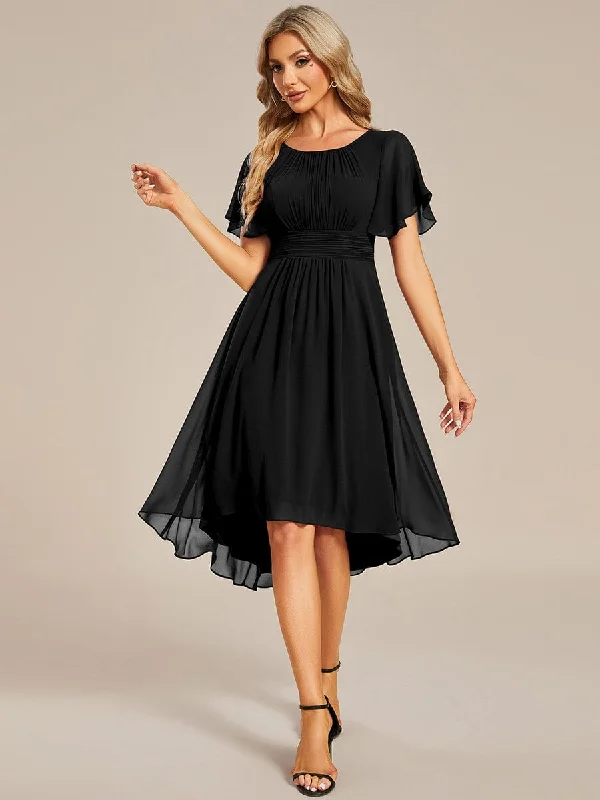 Flowy Chiffon Round Neckline A-Line Knee Length Wedding Guest Dress