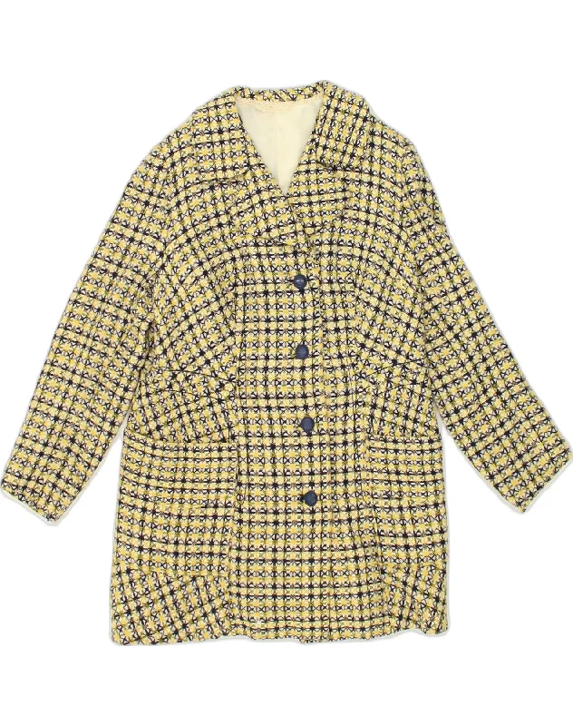 VINTAGE Womens Overcoat UK 12 Medium Yellow Check