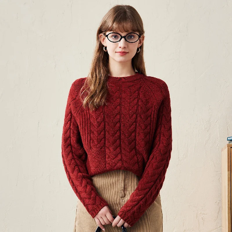 100% Wool Womens Cozy Cable Knit Sweater