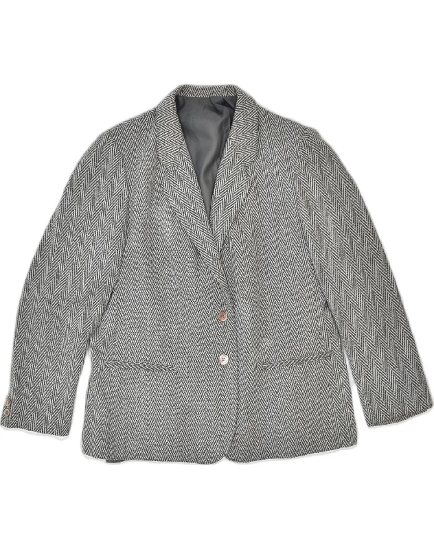 VINTAGE Womens 2 Button Blazer Jacket UK 20 2XL Grey Herringbone