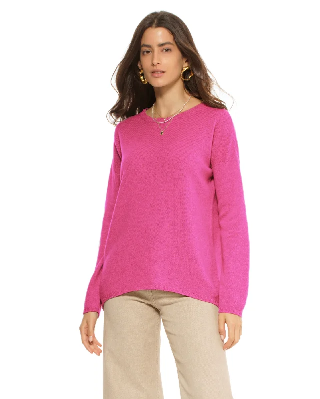 Women's Oversized Cashmere Boatneck Sweater Fuchsia by Monticelli Cashmere