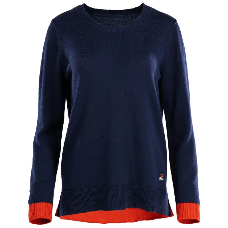 Womens Merino Crew Sweater (Navy/Orange)