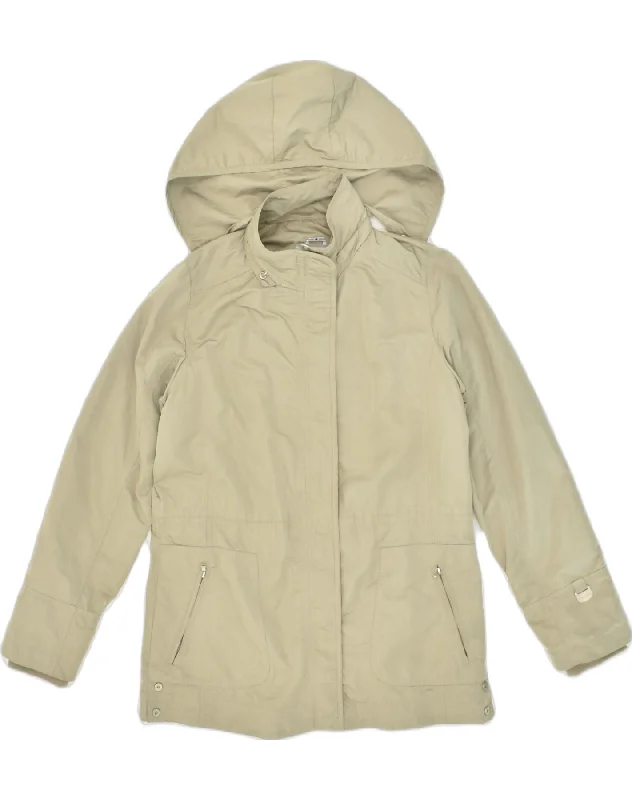 CHAMPION Womens Hooded Windbreaker Jacket UK 12 Medium Beige Polyester