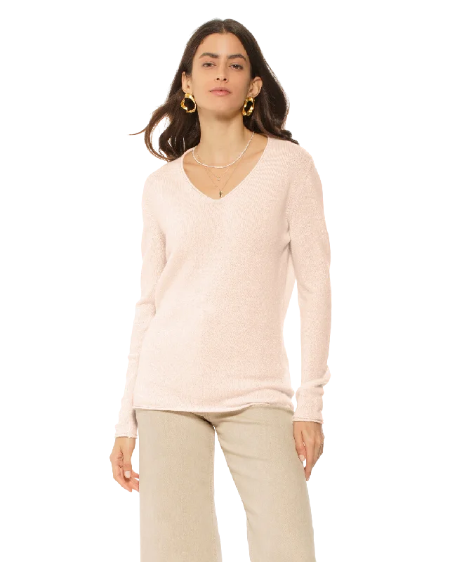 Women's Ultra-Light Cashmere V-Neck Sweater Peach by Monticelli Cashmere