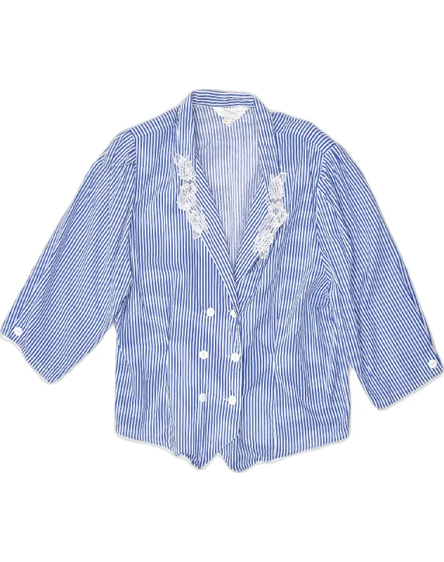 VINTAGE Womens 3/4 Sleeve Double Breasted Blazer Jacket EU 46 Large Blue