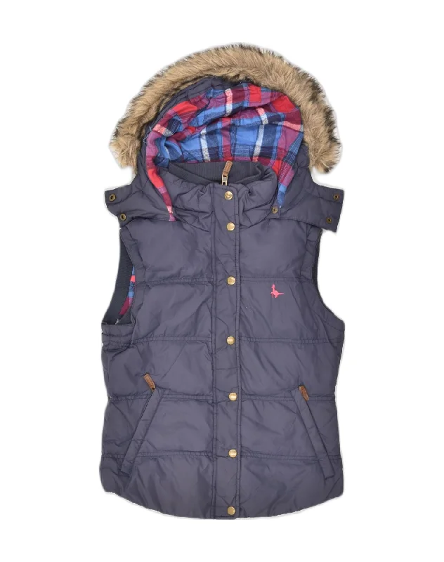 JACK WILLS Womens Hooded Padded Gilet UK 8 Small  Navy Blue Nylon