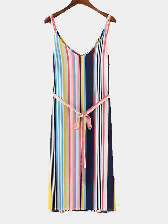 Wholesale V-Neck Sleeveless Stripe Midi Dress