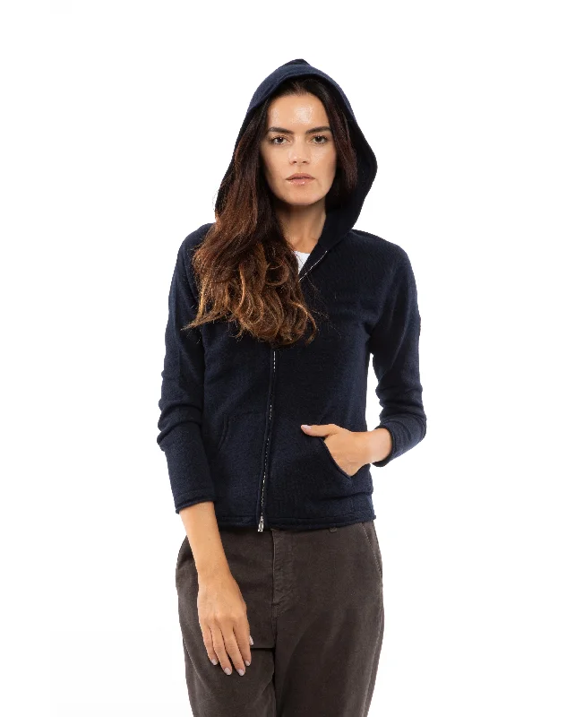 Women's Pure Cashmere Hoodie Sweater Night Blue by Monticelli Cashmere