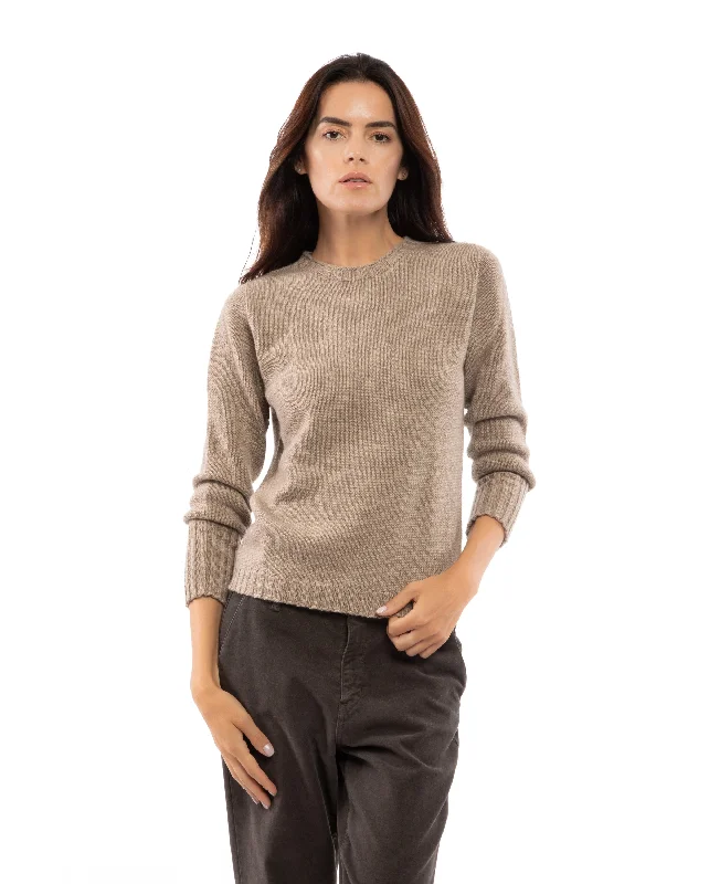 NEW FALL 24 - Women's Pure Cashmere Crew Neck Sweater Taupe by Monticelli Cashmere