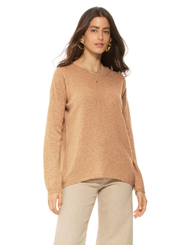 Women's Oversized Cashmere Boatneck Sweater Camel by Monticelli Cashmere