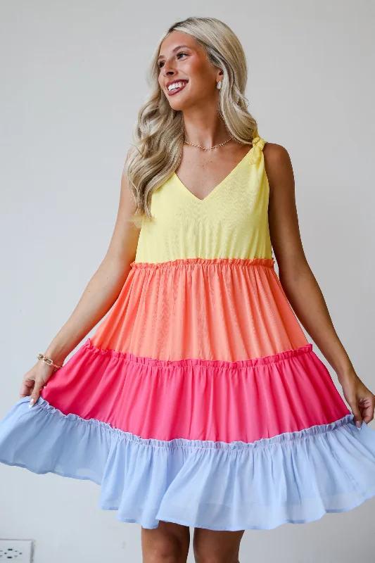 FINAL SALE - Make My Heart Flutter Tiered Color Block Mini Dress