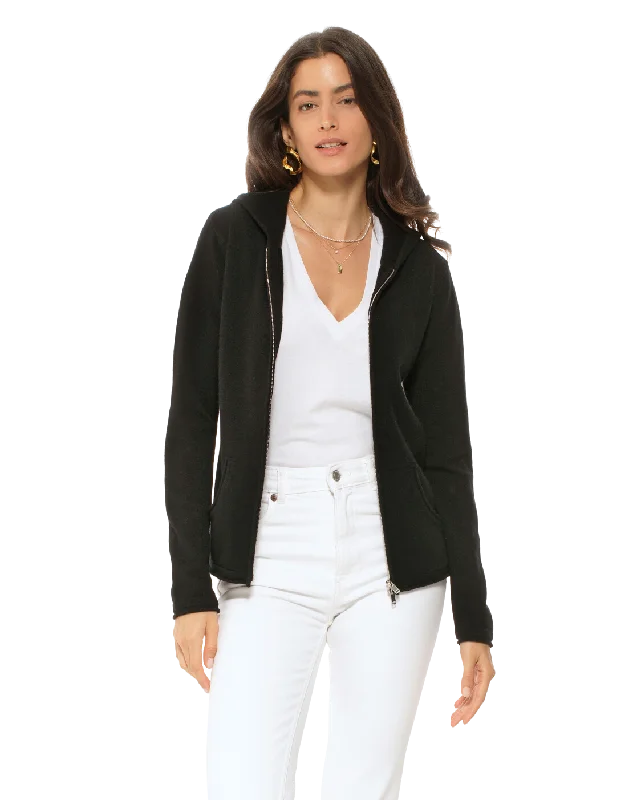 Women's Pure Cashmere Hoodie Sweater Black by Monticelli Cashmere