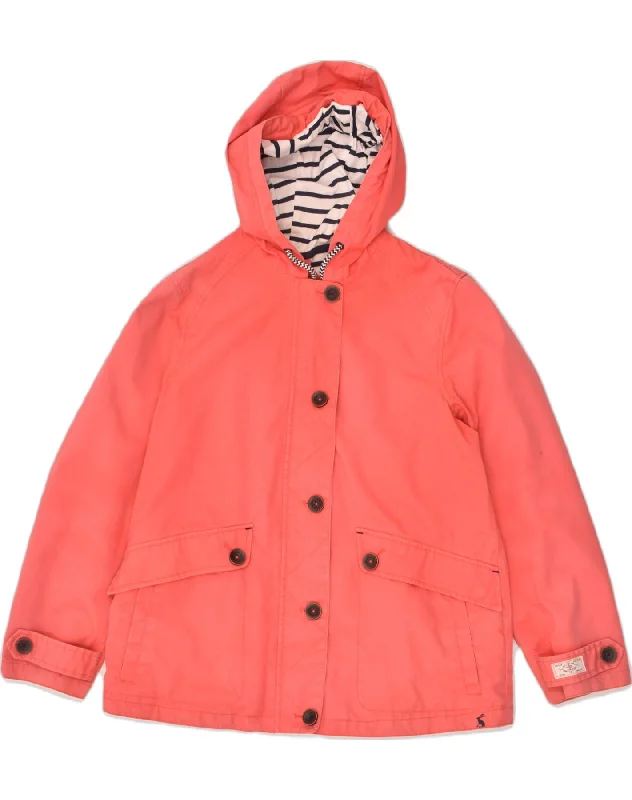 JOULES Womens Hooded Rain Jacket UK 12 Medium Red Cotton